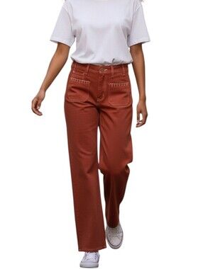 Seventy + Mochi Rust Patch Pocket High Rise Wide Leg Utility Jeans Sz 26